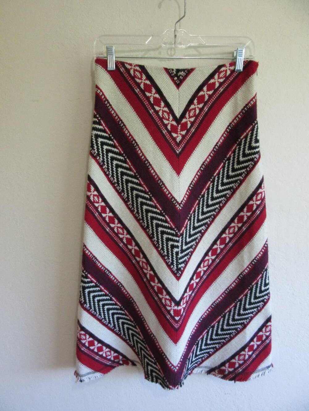 Zara Woman Geometric Tribal Boho S Red Midi A-Line Skirt